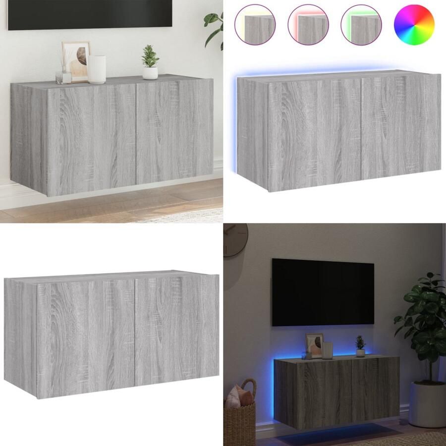 VidaXL Tv-wandmeubel met LED-verlichting 80x35x41 cm grijs sonoma Tv-wandmeubel Tv-wandmeubelen Zwevend Tv-meubel Tv-wandmeubel