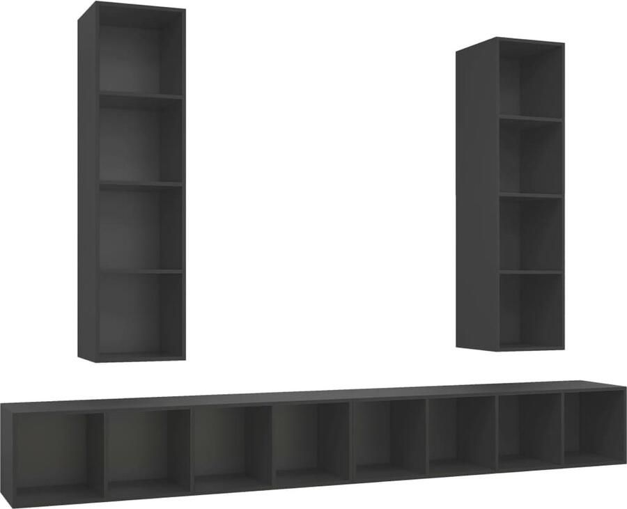 VidaXL Tv-wandmeubel Set 4 Stuks Bewerkt Hout Grijs Televisiescherm Wandmontage Tv Meubilair Tv Kast Salontafel Woonkamer Decoratie Grijze Tv Stand Houten Tv Kast Media Kast Opslagruimte Compact Tv Meubel Modern Tv Meubel
