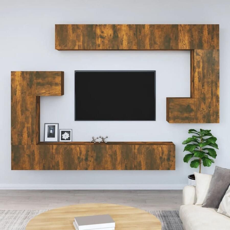 VidaXL Tv-wandmeubel set Gerookt eiken look TV Wandplank Houten Kast Bergruimte Modern Design Bruine Kleuren - Foto 2