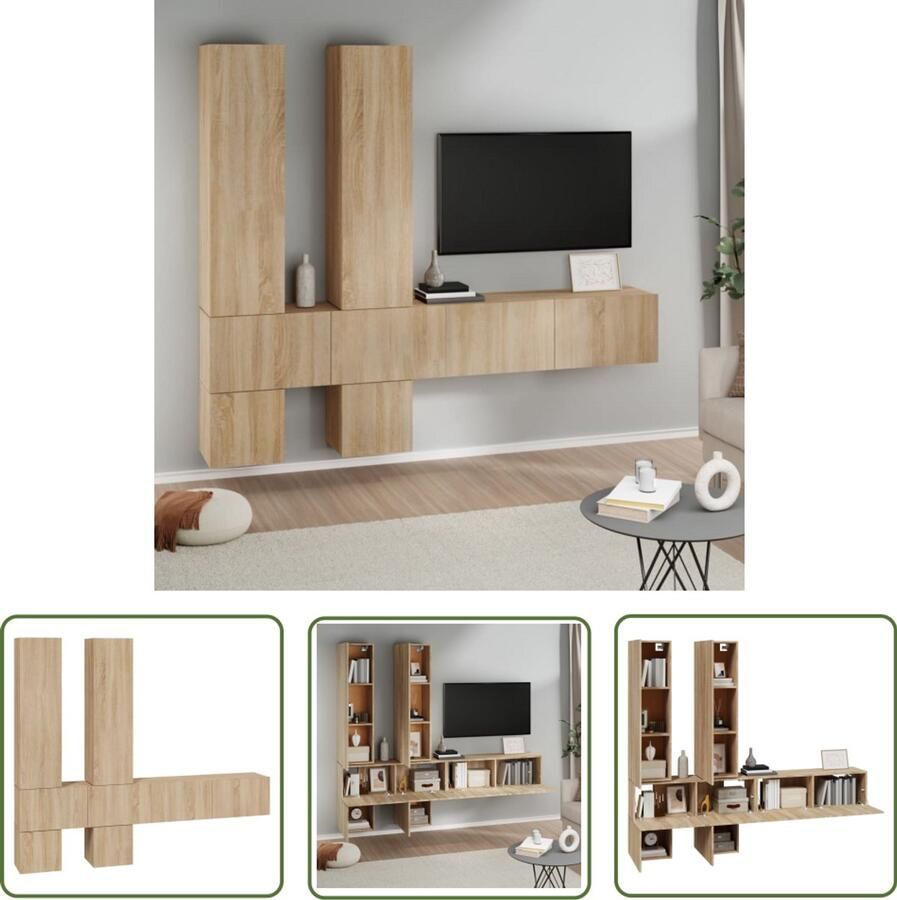 VidaXL Tv-wandmeubel Sonoma eiken 6 stuks Televisiescherm Wandmontage Tv Meubel Set Salon Meubels Houten Kast Bruine Kast Sonoma Eiken