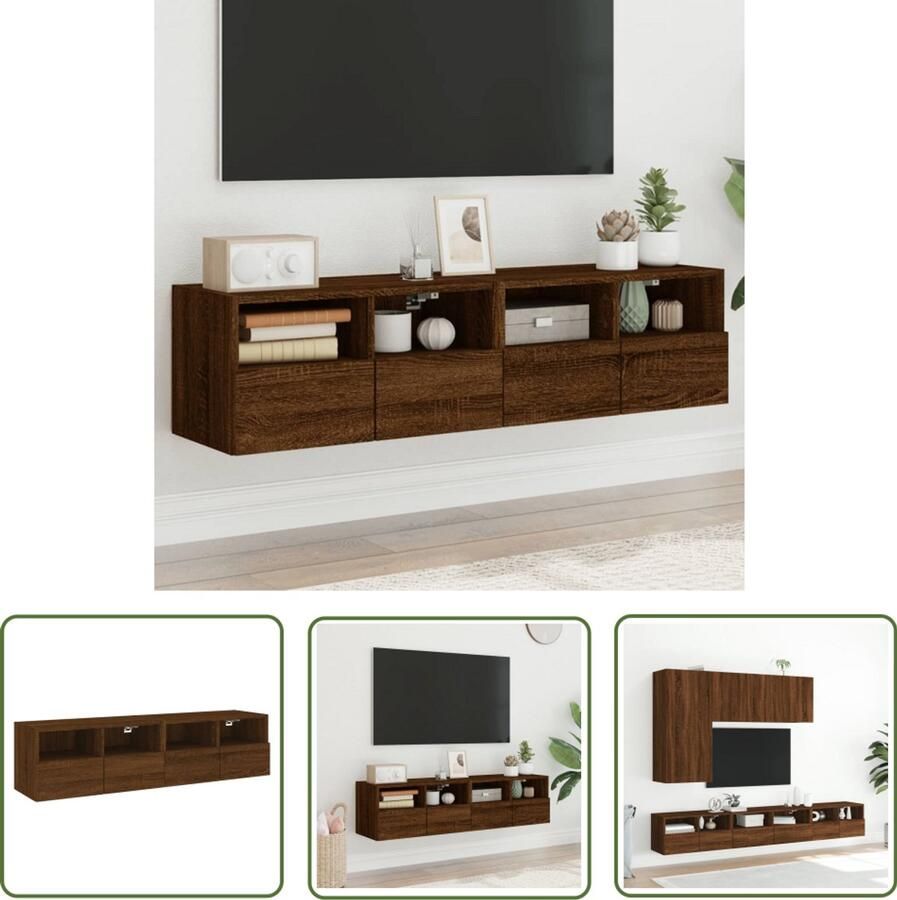 The Living Store Tv-wandmeubels 2 st 60x30x30 cm bewerkt hout bruin eikenkleur Tv Kast Tv Wandmeubel Zwevend Tv Meubel Houten Tv Kast Bruine Eiken Tv Kast