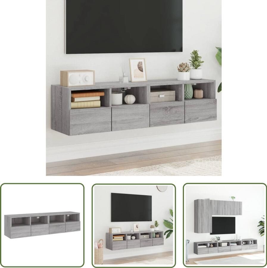 The Living Store Tv-wandmeubels 2 st 60x30x30 cm bewerkt hout grijs sonoma eiken Tv Kast Tv Wandmeubel Zwevend Tv Meubel Grijze Tv Kast Houten Tv Kast