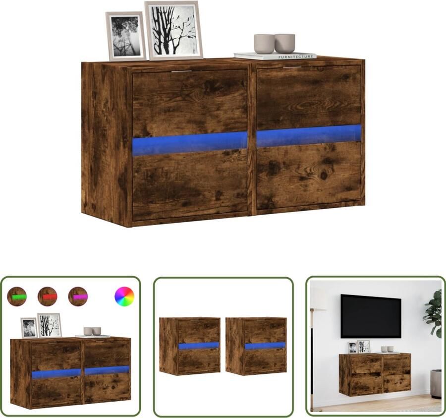 VidaXL Tv Wandmeubel Tv Kast Tv-wandmeubels met LED 2 st 41x31x45 cm gerookt eikenkleurig Led Tv Kast Tv Opbergkast Salontafel