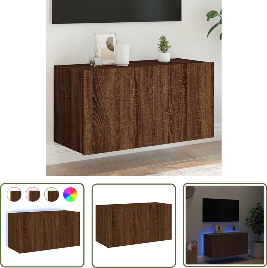 The Living Store Tv-wandmeubel met LED-verlichting 80x35x41 cm bruin eikenkleur Tv-meubel Tv-wandmeubel Led-verlichting Houten Tv-standaard Bruine Eiken