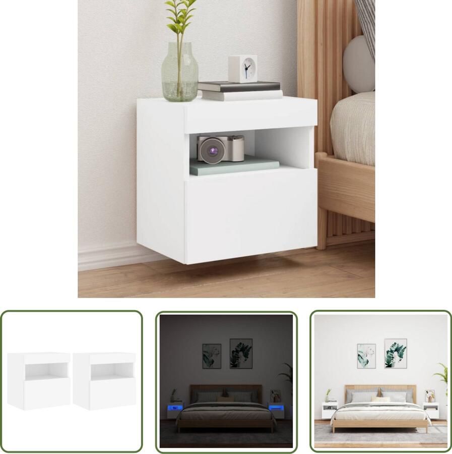 VidaXL Tv-wandmeubel Tv-meubel Tv-wandmeubels met LED-verlichting 2 st 40x30x40 cm wit Led-verlichting Houten Kast Opbergkast