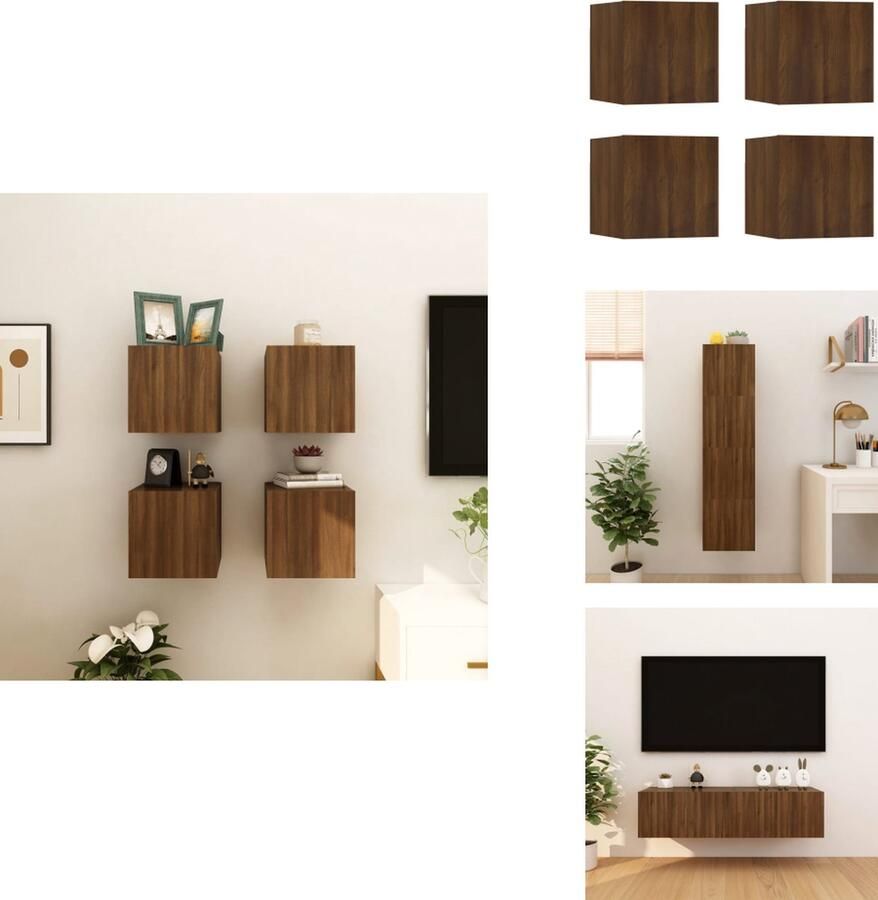 VidaXL Tv-wandmeubel Tv-wandmeubelen Tv-meubel Televisiemeubel Tv-wandmeubelen 4 st 30-5x30x30 cm bruineikenkleurig