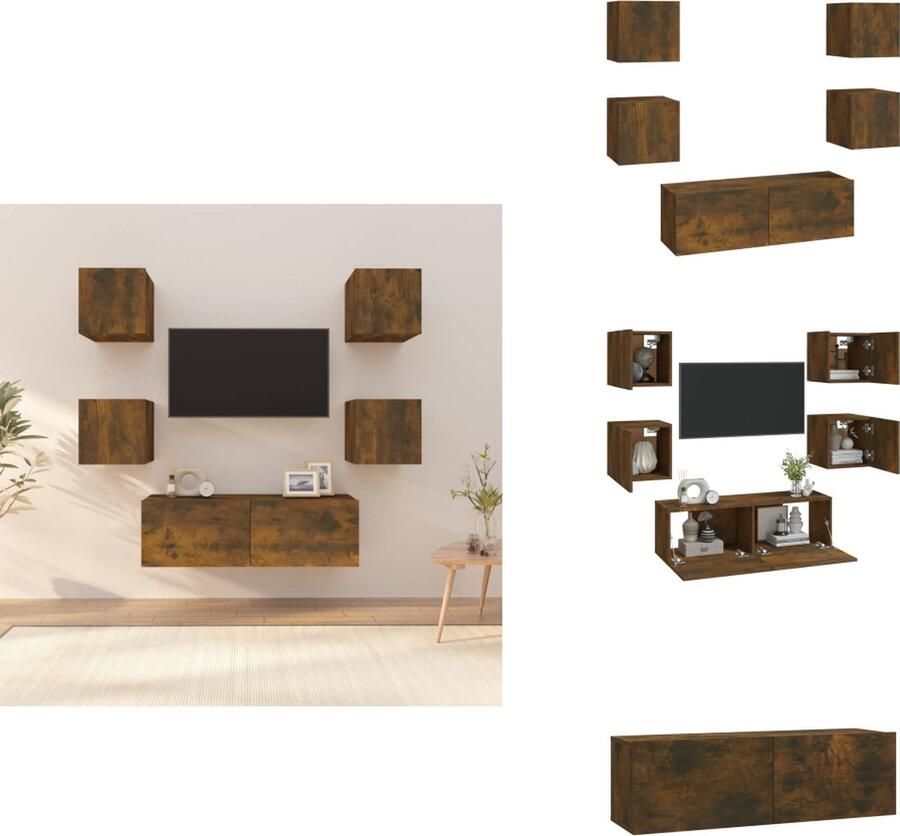 VidaXL Tv-wandmeubel Tv-wandmeubelen Tv-meubel Televisiemeubel Tv-wandmeubelset bewerkt hout gerookt eikenkleurig