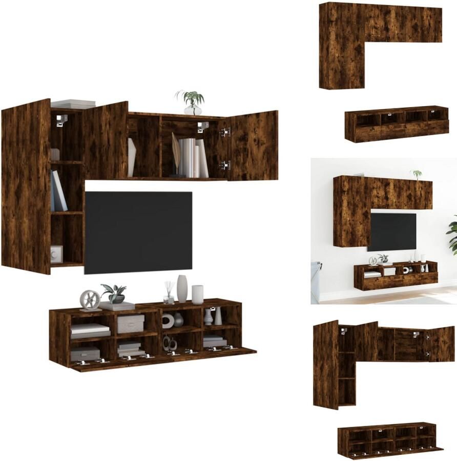 VidaXL Tv-wandmeubel Tv-wandmeubelen Tv-meubel Zwevend Tv Meubel 4-delige Tv-wandmeubelset bewerkt hout gerookt eikenkleurig