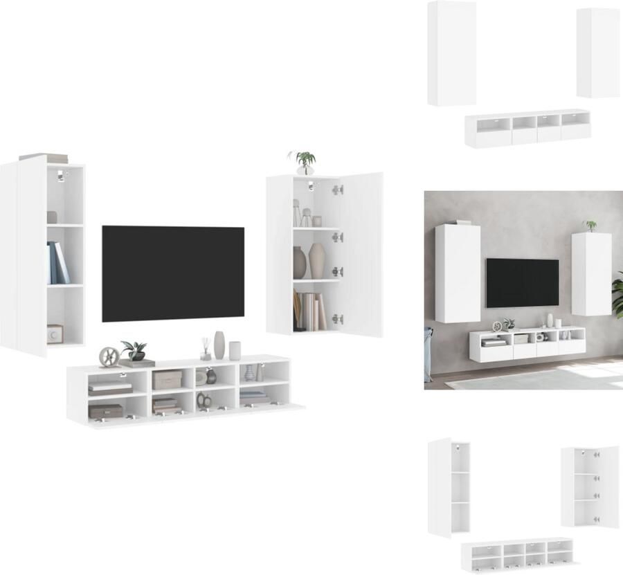 VidaXL Tv-wandmeubel Tv-wandmeubelen Tv-meubel Zwevend Tv Meubel 5-delige Tv-meubelset bewerkt hout wit