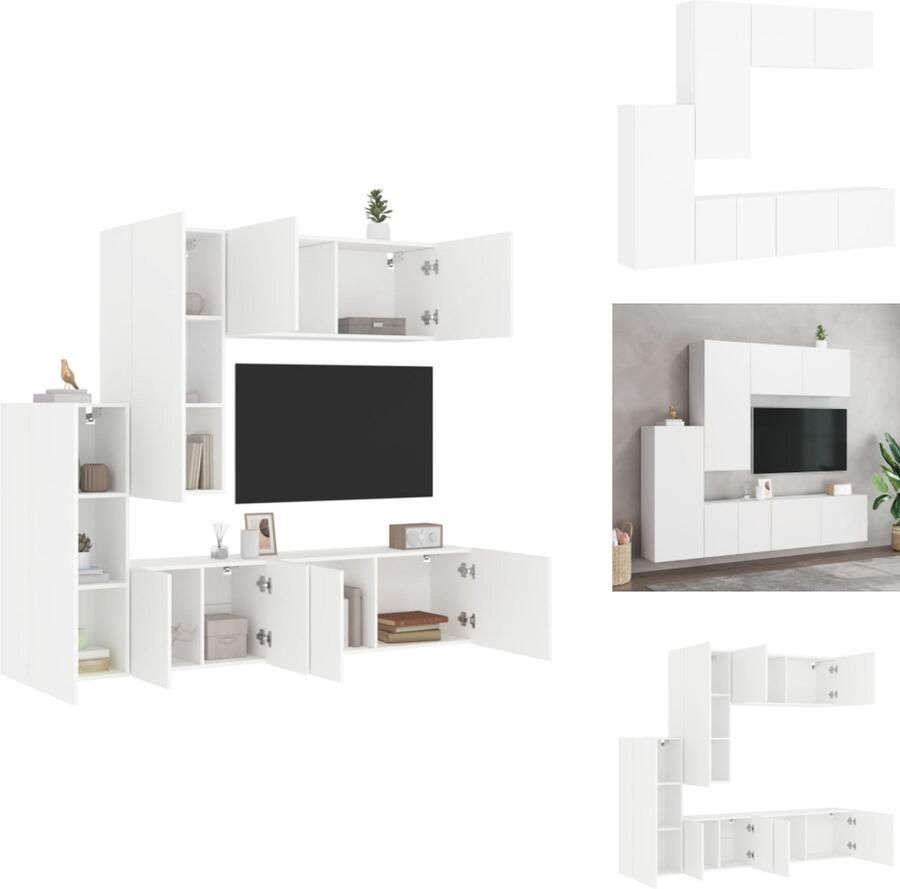 VidaXL Tv-wandmeubel Tv-wandmeubelen Tv-meubel Zwevend Tv Meubel 5-delige Tv-meubelset bewerkt hout wit