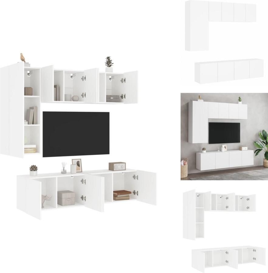 VidaXL Tv-wandmeubel Tv-wandmeubelen Tv-meubel Zwevend Tv Meubel 5-delige Tv-meubelset bewerkt hout wit