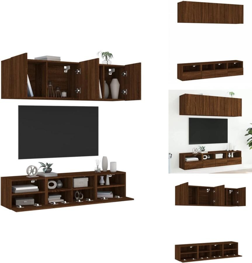 VidaXL Tv-wandmeubel Tv-wandmeubelen Tv-meubel Zwevend Tv Meubel 5-delige Tv-wandmeubelset bewerkt hout bruin eikenkleur