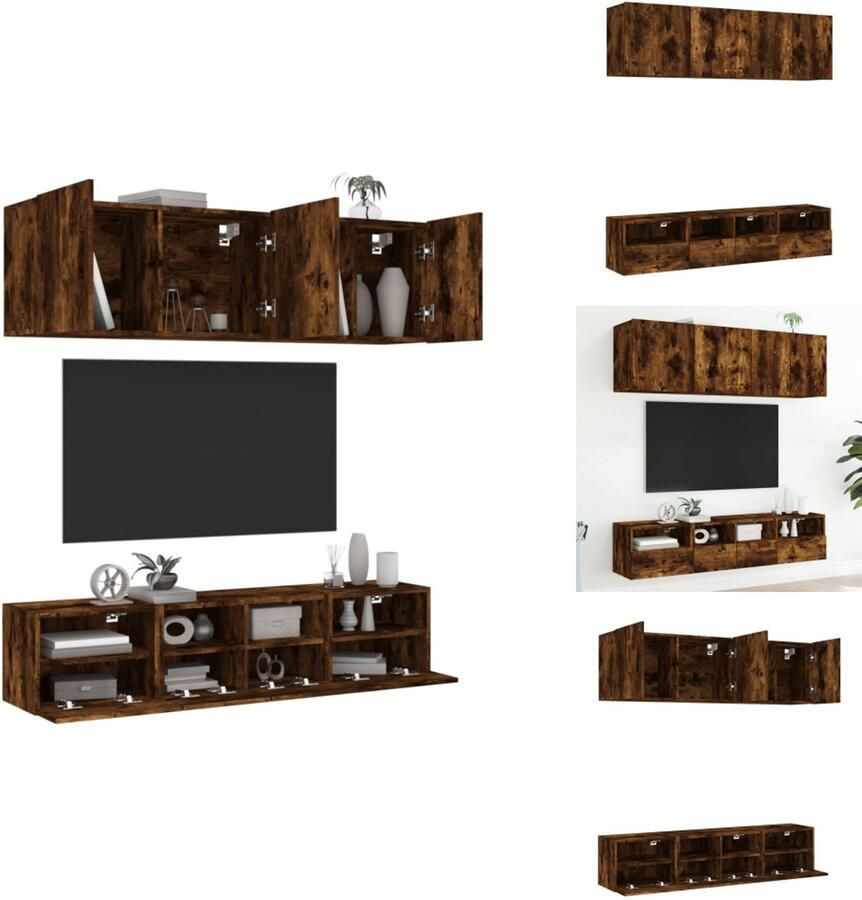 VidaXL Tv-wandmeubel Tv-wandmeubelen Tv-meubel Zwevend Tv Meubel 5-delige Tv-wandmeubelset bewerkt hout gerookt eikenkleurig