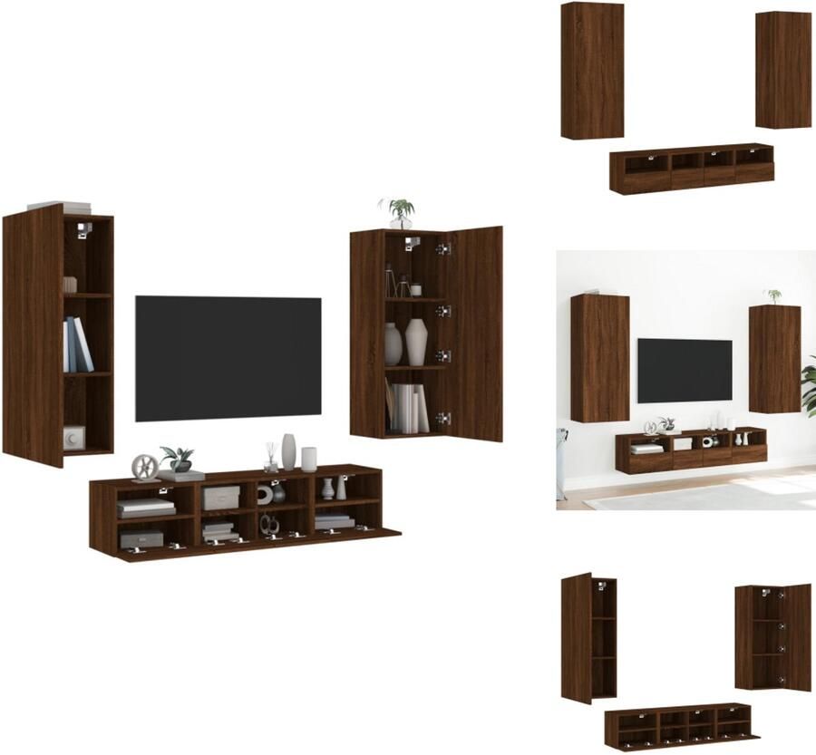 VidaXL Tv-wandmeubel Tv-wandmeubelen Tv-meubel Zwevend Tv Meubel 5-delige Tv-wandmeubelset bewerkt hout bruin eikenkleur