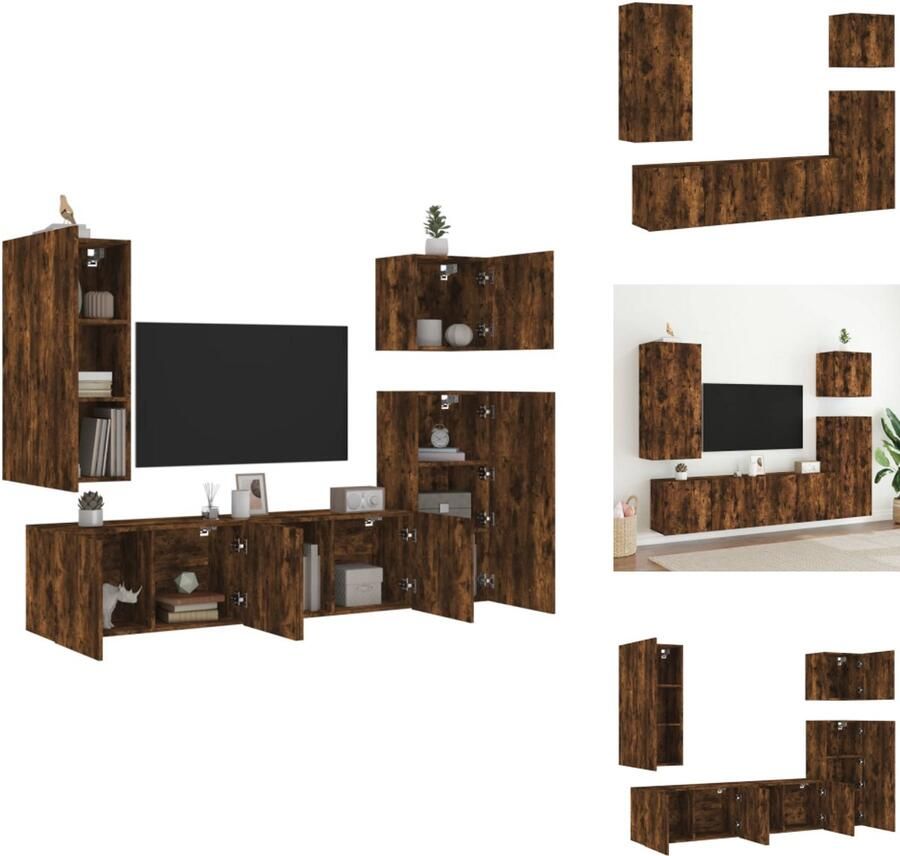 VidaXL Tv-wandmeubel Tv-wandmeubelen Tv-meubel Zwevend Tv Meubel 5-delige Tv-wandmeubelset bewerkt hout gerookt eikenkleurig