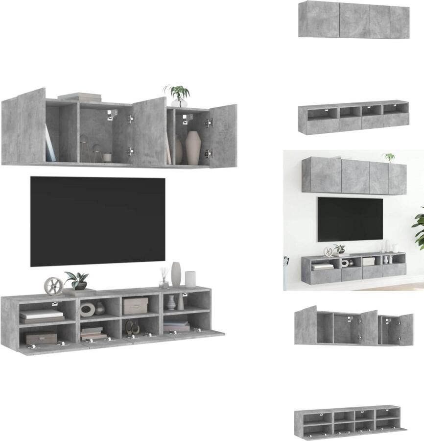 The Living Store 5-delige Tv-wandmeubelset bewerkt hout betongrijs Tv-wandmeubel Tv-wandmeubelen Tv-meubel Zwevend Tv Meubel - Foto 2