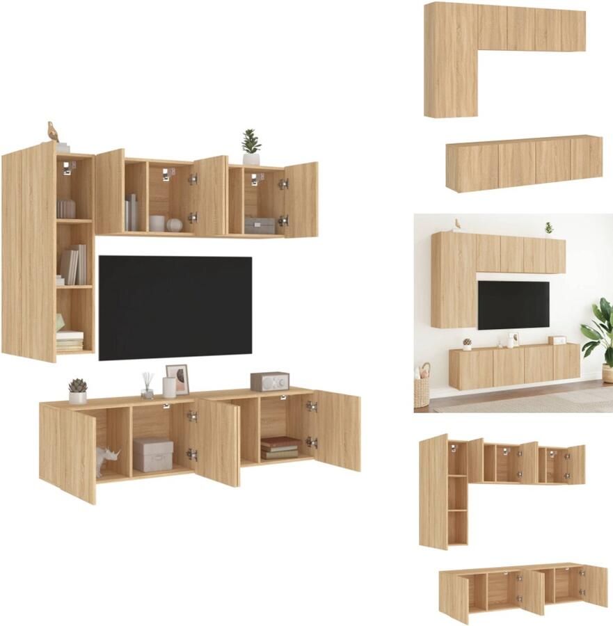 VidaXL Tv-wandmeubel Tv-wandmeubelen Tv-meubel Zwevend Tv Meubel 5-delige Tv-wandmeubelset bewerkt hout sonoma eikenkleurig
