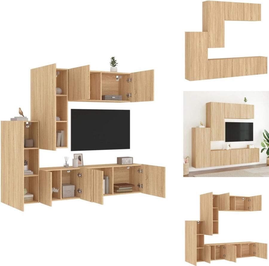 VidaXL Tv-wandmeubel Tv-wandmeubelen Tv-meubel Zwevend Tv Meubel 5-delige Tv-wandmeubelset bewerkt hout sonoma eikenkleurig