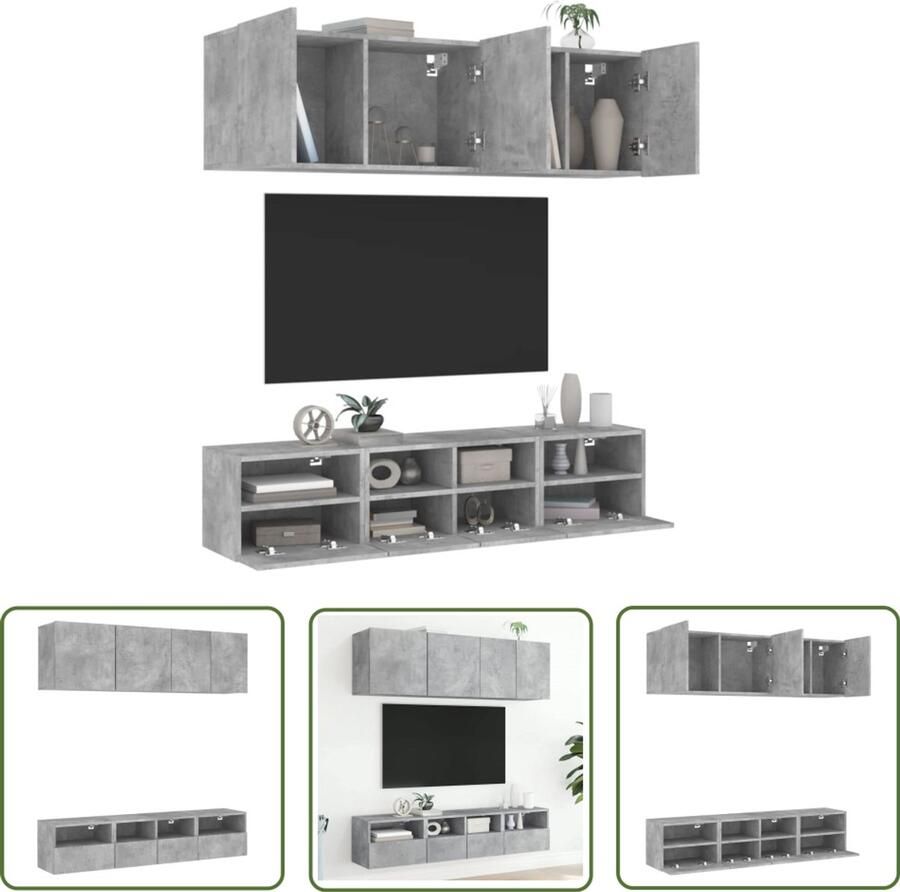 The Living Store 5-delige Tv-wandmeubelset bewerkt hout betongrijs Tv-wandmeubel Tv-wandmeubelen Tv-meubel Zwevend Tv Meubel