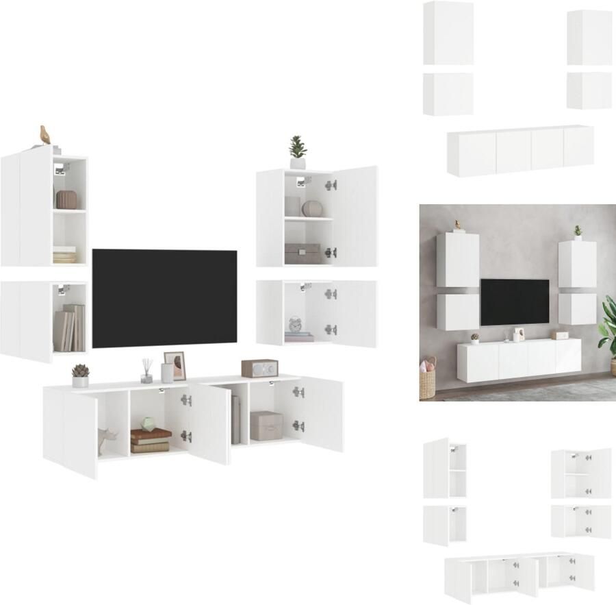 VidaXL Tv-wandmeubel Tv-wandmeubelen Tv-meubel Zwevend Tv Meubel 6-delige Tv-meubelset bewerkt hout wit