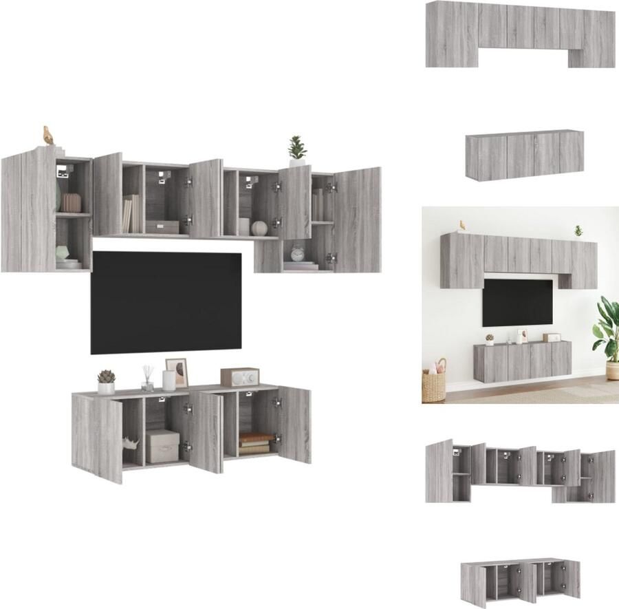 VidaXL Tv-wandmeubel Tv-wandmeubelen Tv-meubel Zwevend Tv Meubel 6-delige Tv-wandmeubelset bewerkt hout grijs sonoma