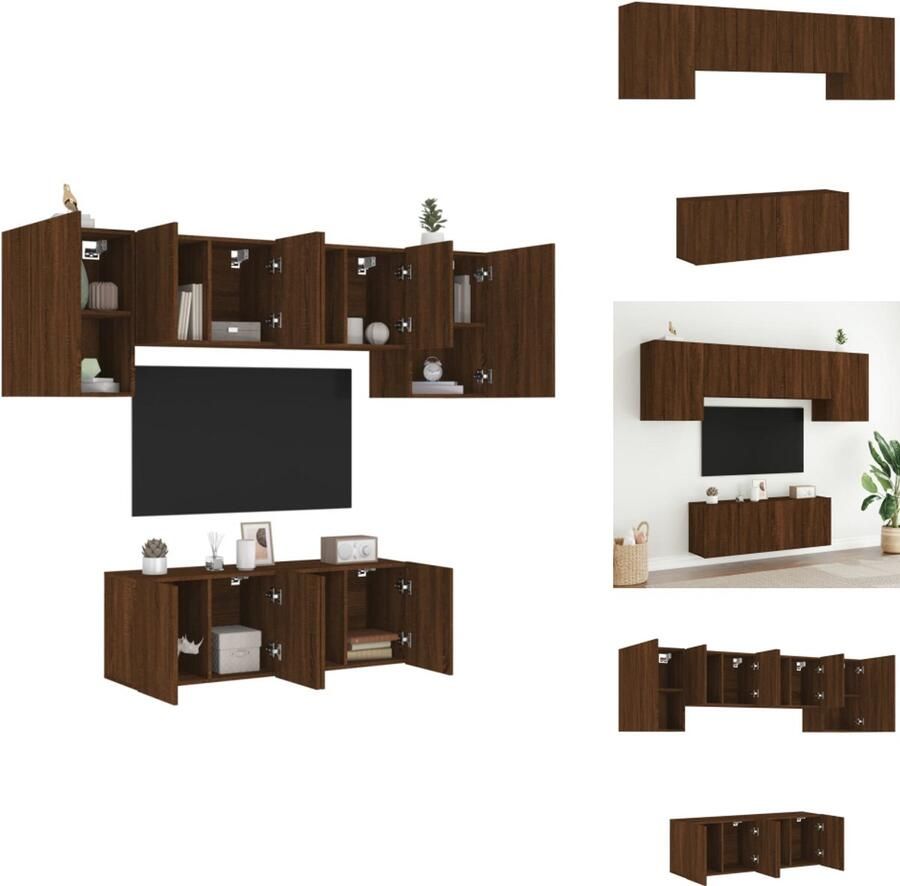 VidaXL Tv-wandmeubel Tv-wandmeubelen Tv-meubel Zwevend Tv Meubel 6-delige Tv-wandmeubelset bewerkt hout bruin eikenkleur