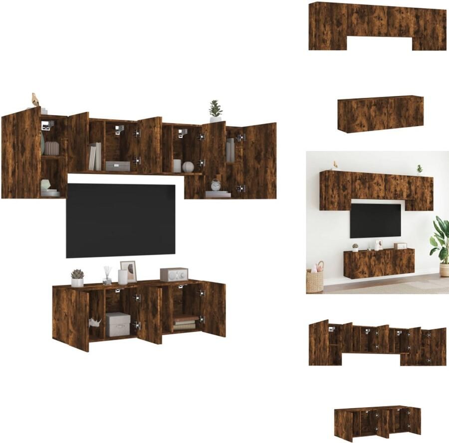VidaXL Tv-wandmeubel Tv-wandmeubelen Tv-meubel Zwevend Tv Meubel 6-delige Tv-wandmeubelset bewerkt hout gerookt eikenkleurig