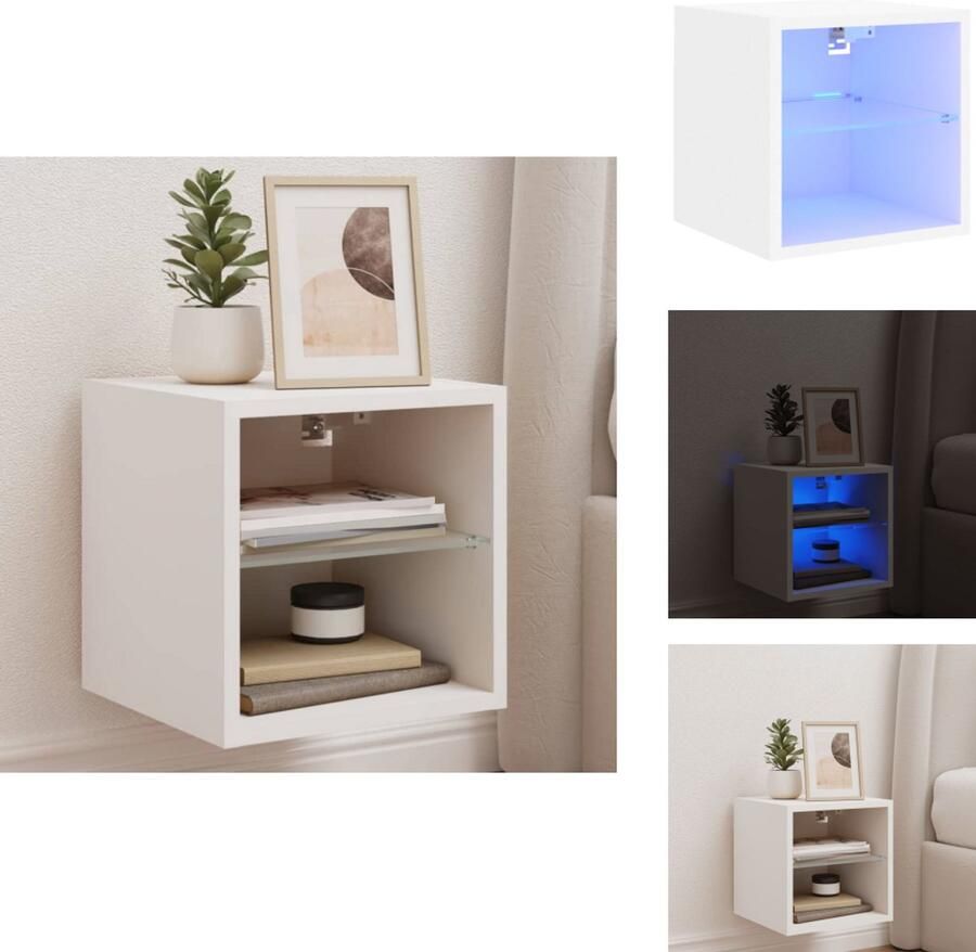 The Living Store Tv-meubel met LED-verlichting 30x28 5x30 cm wit Tv Meubels Tv Wandmontage Led Verlichting Houten Meubilair Opbergkasten - Foto 2