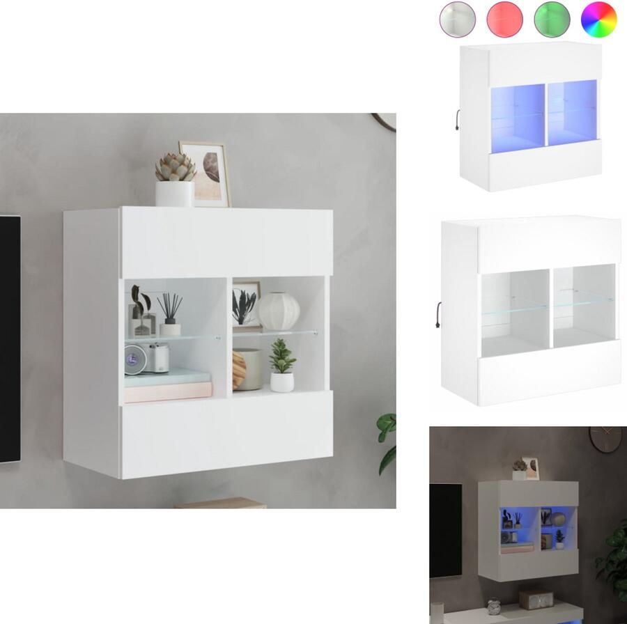 The Living Store Tv-meubel met LED-verlichting 58 5x30x60 5 cm wit Tv-meubel Tv-standaard Wandmontage Led Verlichting Witte Tv-kast - Foto 3