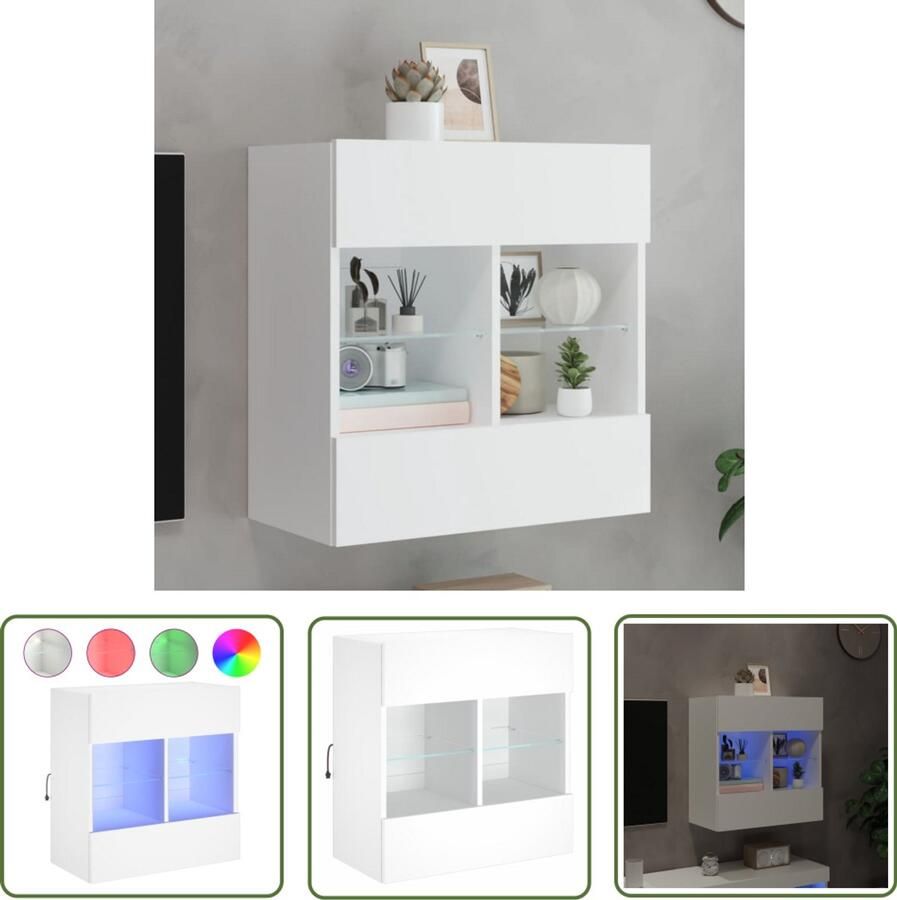 The Living Store Tv-meubel met LED-verlichting 58 5x30x60 5 cm wit Tv-meubel Tv-standaard Wandmontage Led Verlichting Witte Tv-kast - Foto 2