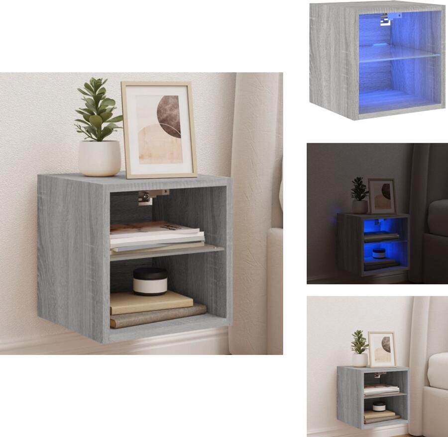 The Living Store Tv-wandmeubel met LED-verlichting 30x28 5x30 cm grijs sonoma Tv-wandmeubel Led-verlichting Grijze Tv-standaard Houten Tv-tafel Opbergvak - Foto 3