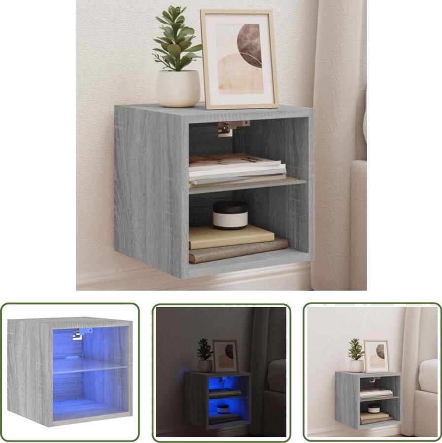 The Living Store Tv-wandmeubel met LED-verlichting 30x28 5x30 cm grijs sonoma Tv-wandmeubel Led-verlichting Grijze Tv-standaard Houten Tv-tafel Opbergvak - Foto 2