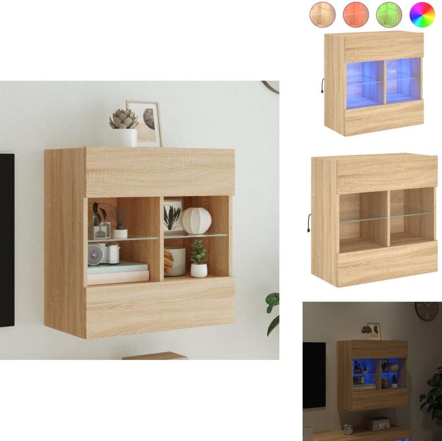VidaXL Tv-wandmeubel Tv-wandmeubelen Wandkast Tv-meubel Tv-wandmeubel met LED-verlichting 58 5x30x60 5 cm sonoma eiken