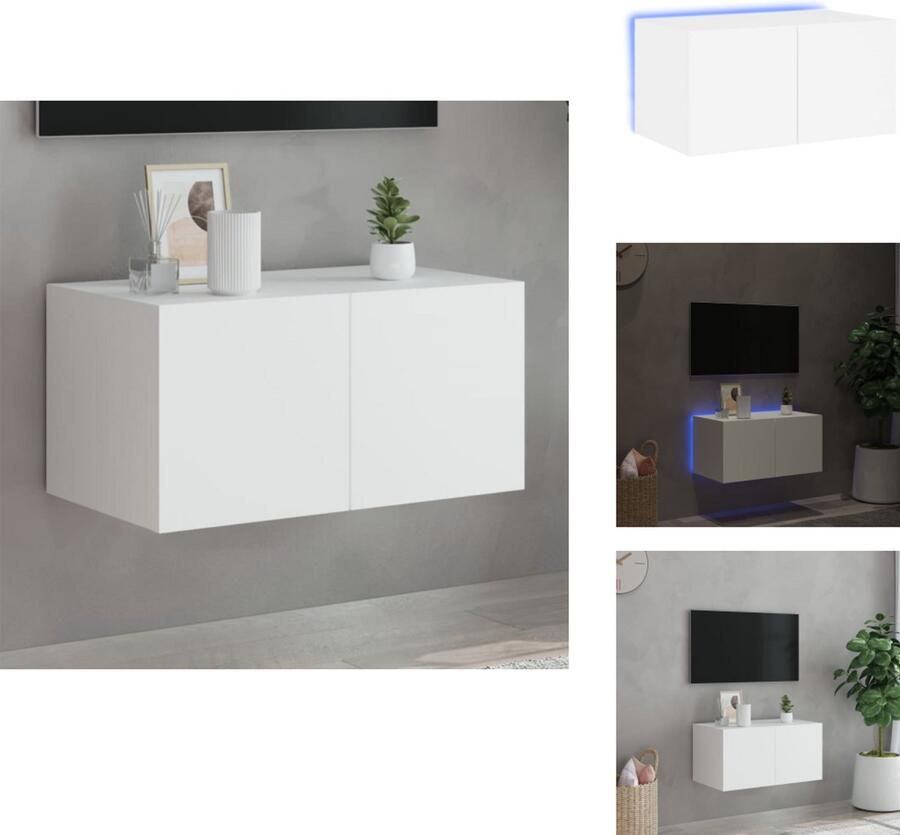 VidaXL Tv-wandmeubel Tv-wandmeubelen Wandkast Tv-meubel Tv-wandmeubel met LED-verlichting 60x35x31 cm wit