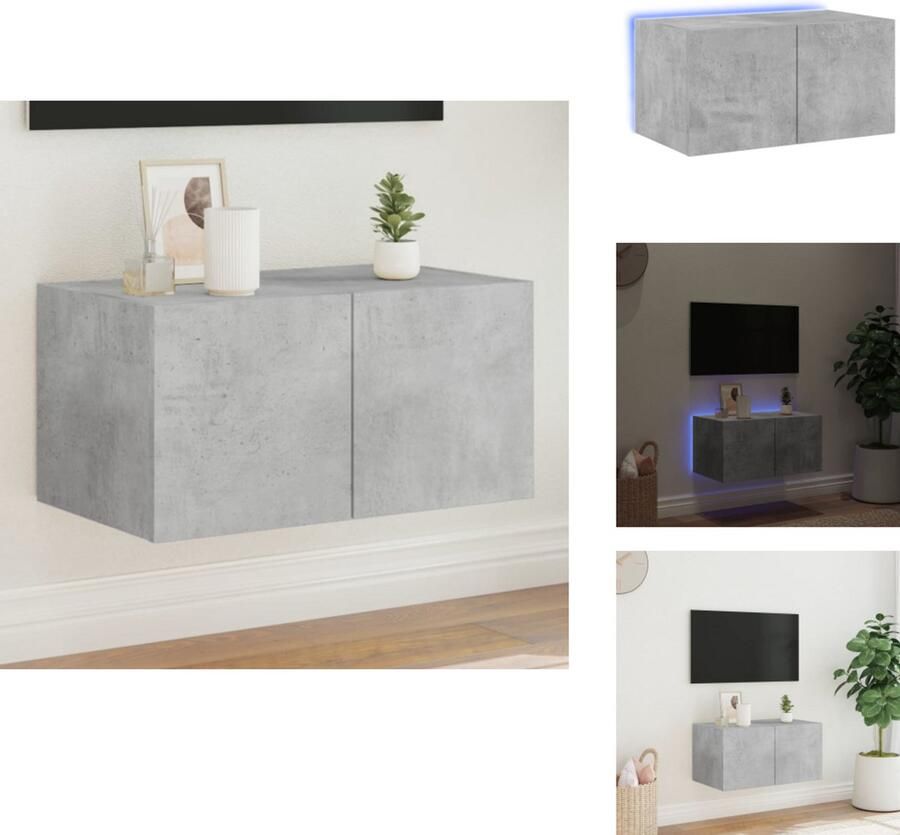 VidaXL Tv-wandmeubel Tv-wandmeubelen Wandkast Tv-meubel Tv-wandmeubel met LED-verlichting 60x35x31 cm betongrijs