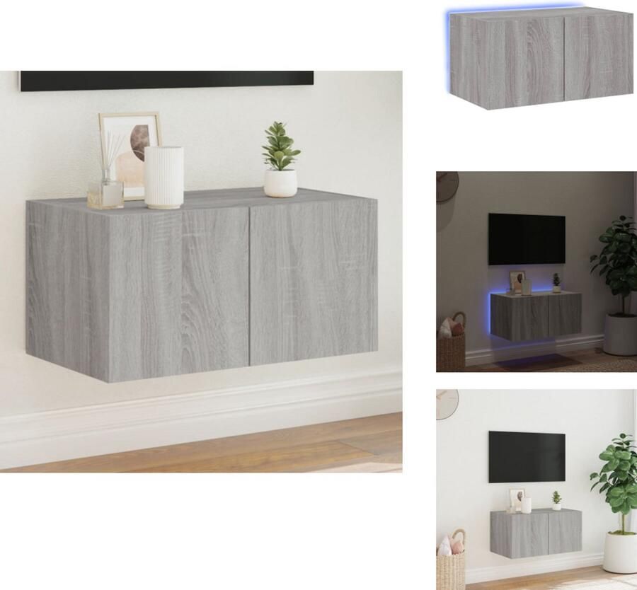 VidaXL Tv-wandmeubel Tv-wandmeubelen Wandkast Tv-meubel Tv-wandmeubel met LED-verlichting 60x35x31 cm grijs sonoma