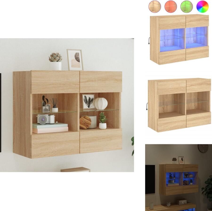 VidaXL Tv-wandmeubel Tv-wandmeubelen Wandkast Tv-meubel Tv-wandmeubel met LED-verlichting 78 5x30x60 5 cm sonoma eiken