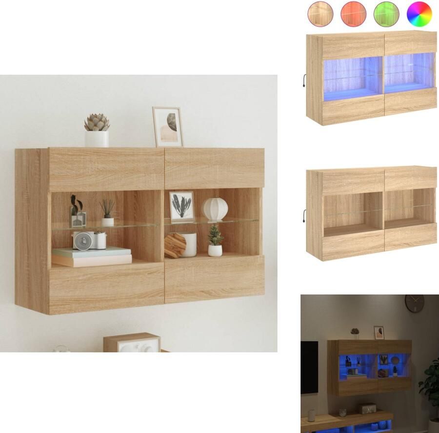 VidaXL Tv-wandmeubel Tv-wandmeubelen Wandkast Tv-meubel Tv-wandmeubel met LED-verlichting 98 5x30x60 5 cm sonoma eiken