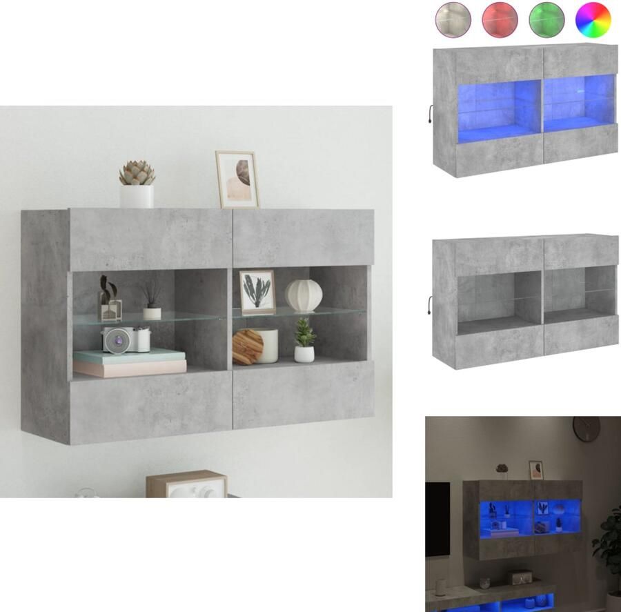 VidaXL Tv-wandmeubel Tv-wandmeubelen Wandkast Tv-meubel Tv-wandmeubel met LED-verlichting 98 5x30x60 5 cm betongrijs