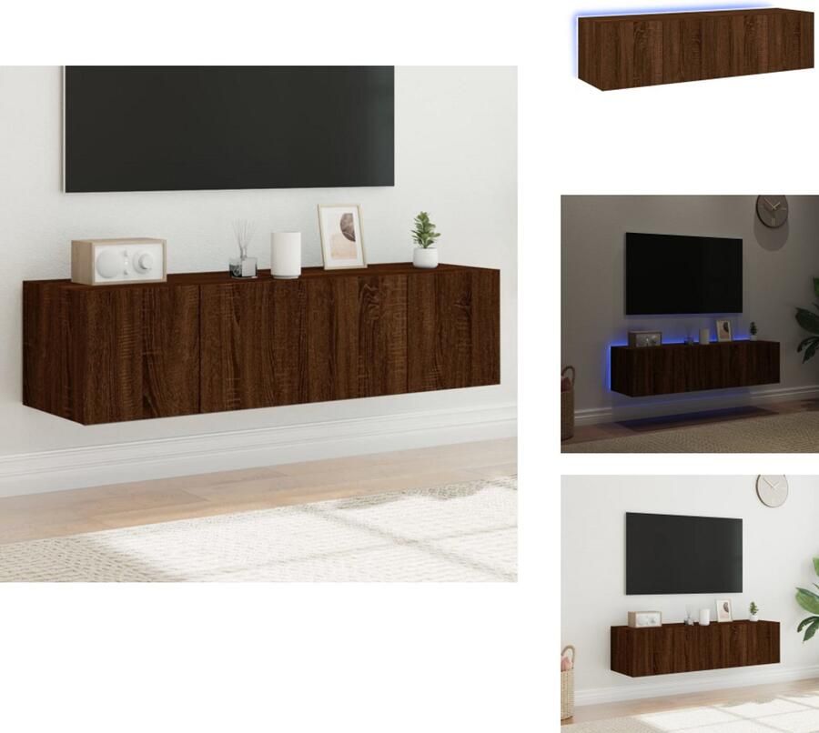 VidaXL Tv-wandmeubel Tv-wandmeubelen Wandkast Tv-meubel Tv-wandmeubelen met LED-verlichting 2 st 60x35x31 cm bruineiken