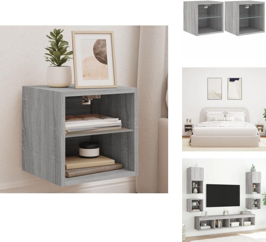 VidaXL Tv-wandmeubel Tv-wandmeubelen Wandkast Tv-meubel Tv-wandmeubels met LED 2 st 30x28 5x30 cm grijs sonoma eiken