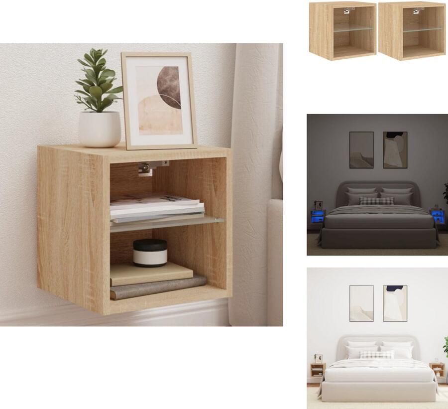 VidaXL Tv-wandmeubel Tv-wandmeubelen Wandkast Tv-meubel Tv-wandmeubels met LED 2 st 30x28 5x30 cm sonoma eikenkleurig