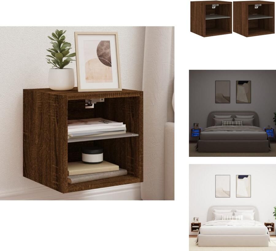 VidaXL Tv-wandmeubel Tv-wandmeubelen Wandkast Tv-meubel Tv-wandmeubels met LED 2 st 30x28 5x30 cm bruin eikenkleur