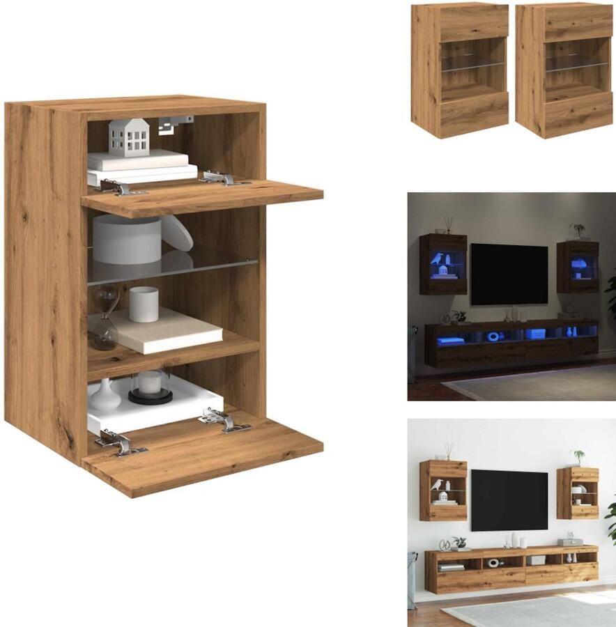 VidaXL Tv-wandmeubel Tv-wandmeubelen Wandkast Tv-meubel Tv-wandmeubels met LED 2 st 40x30x60 5 cm artisanaal eikenkleur