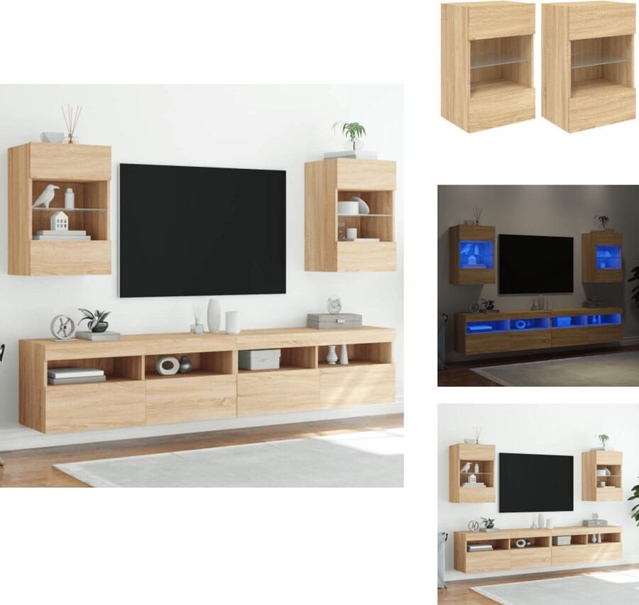 VidaXL Tv-wandmeubel Tv-wandmeubelen Wandkast Tv-meubel Tv-wandmeubels met LED 2 st 40x30x60 5 cm sonoma eikenkleurig