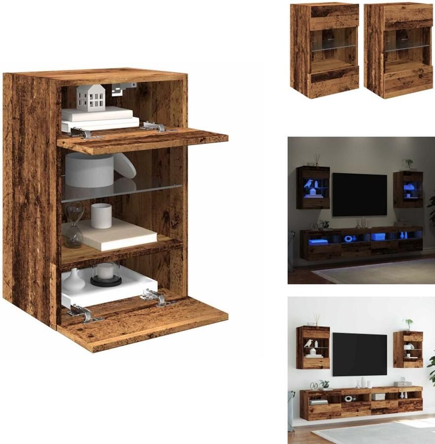 VidaXL Tv-wandmeubel Tv-wandmeubelen Wandkast Tv-meubel Tv-wandmeubels met LED 2 st 40x30x60 5 cm oud houtkleurig