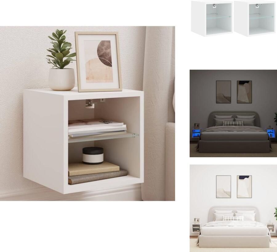 VidaXL Tv-wandmeubel Tv-wandmeubelen Wandkast Tv-meubel Tv-wandmeubels met LED-verlichting 2 st 30x28 5x30 cm wit