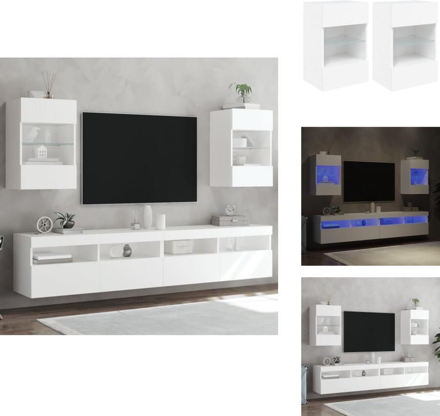 VidaXL Tv-wandmeubel Tv-wandmeubelen Wandkast Tv-meubel Tv-wandmeubels met LED-verlichting 2 st 40x30x60 5 cm wit