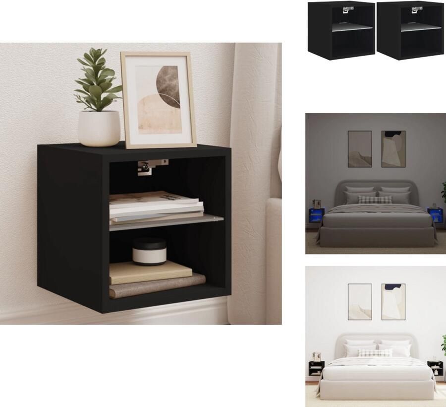 VidaXL Tv-wandmeubel Tv-wandmeubelen Wandkast Tv-meubel Tv-wandmeubels met LED-verlichting 2 st 30x28 5x30 cm zwart
