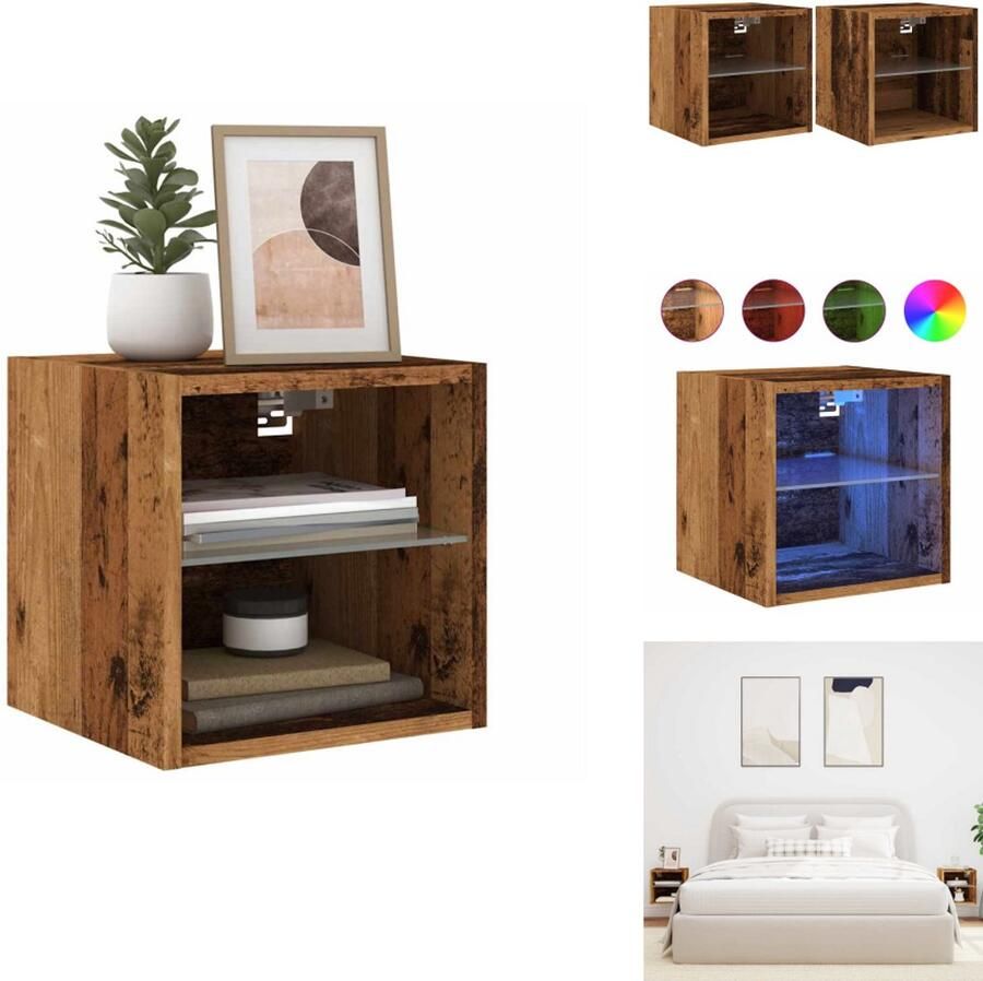 VidaXL Tv-wandmeubel Tv-wandmeubelen Wandkast Tv-meubel Tv-wandmeubels met LED-verlichting 2 st 30x28 5x30 cm oud hout
